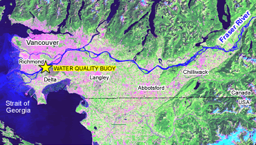 Map indicating location of Fraser River water quality buoy in British Columbia